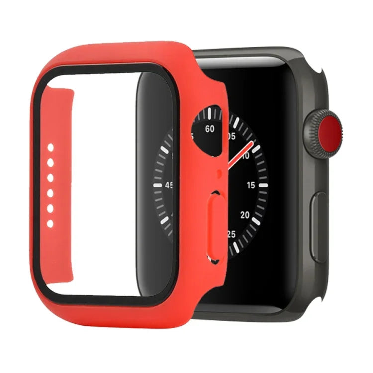 Stoßfeste Schutzhülle aus Polycarbonat und gehärtetem Glas mit Kartonverpackung für Apple Watch 44 mm (Orange), Apple Watch Series 6/5/4/Watch SE 40 mm, Apple Watch Series 3/2/1 38 mm
