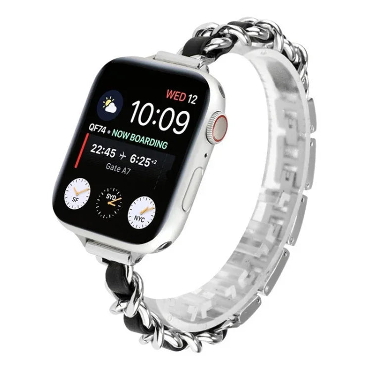 Single Row Metal Replacement Strap Watchband For Apple Watch Series, 7 41mm / 6 & SE & 5 & 4 40mm / 3 & 2 & 1 38mm, 7 45mm / 6 & SE & 5 & 4 44mm / 3 & 2 & 1 42mm