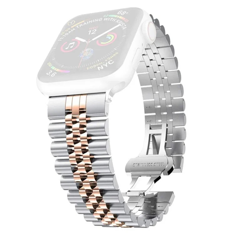 Damen-Ersatzarmband aus Edelstahl mit fünf Perlen, Breite: 20 mm, für Apple Watch Series 7 (45 mm), 6, SE, 5, 4 (44 mm), 3, 2, 1 (42 mm) und 7 (41 mm), 6, SE, 5, 4 (40 mm) sowie 3, 2, 1 (38 mm).