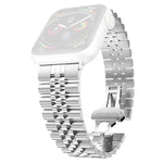 Damen-Ersatzarmband aus Edelstahl mit fünf Perlen, Breite: 20 mm, für Apple Watch Series 7 (45 mm), 6, SE, 5, 4 (44 mm), 3, 2, 1 (42 mm) und 7 (41 mm), 6, SE, 5, 4 (40 mm) sowie 3, 2, 1 (38 mm).