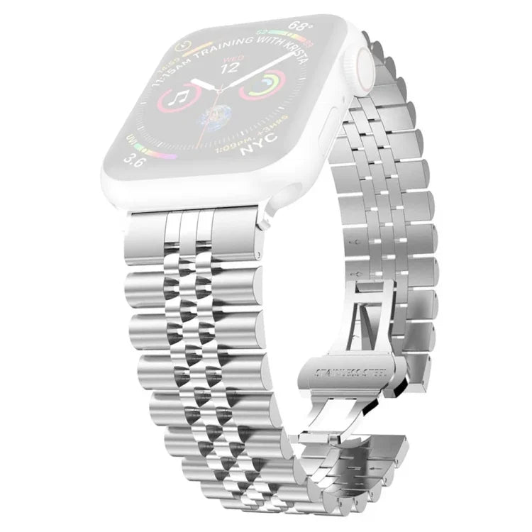 Damen-Ersatzarmband aus Edelstahl mit fünf Perlen, Breite: 20 mm, für Apple Watch Series 7 (45 mm), 6, SE, 5, 4 (44 mm), 3, 2, 1 (42 mm) und 7 (41 mm), 6, SE, 5, 4 (40 mm) sowie 3, 2, 1 (38 mm).