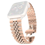 Damen-Ersatzarmband aus Edelstahl mit fünf Perlen, Breite: 20 mm, für Apple Watch Series 7 (45 mm), 6, SE, 5, 4 (44 mm), 3, 2, 1 (42 mm) und 7 (41 mm), 6, SE, 5, 4 (40 mm) sowie 3, 2, 1 (38 mm).