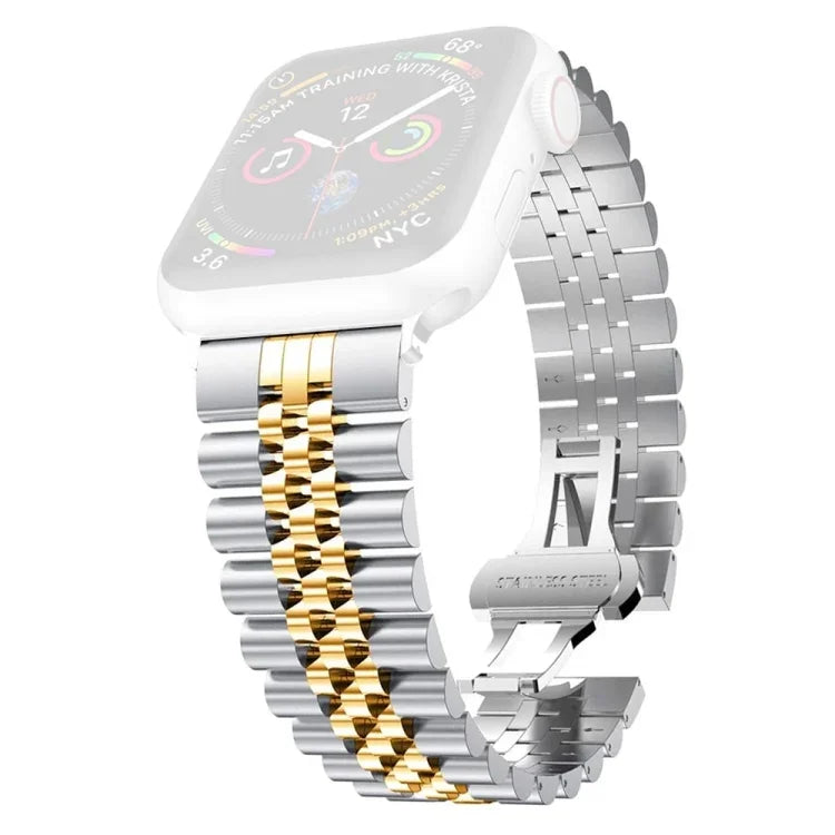 Damen-Ersatzarmband aus Edelstahl mit fünf Perlen, Breite: 20 mm, für Apple Watch Series 7 (45 mm), 6, SE, 5, 4 (44 mm), 3, 2, 1 (42 mm) und 7 (41 mm), 6, SE, 5, 4 (40 mm) sowie 3, 2, 1 (38 mm).