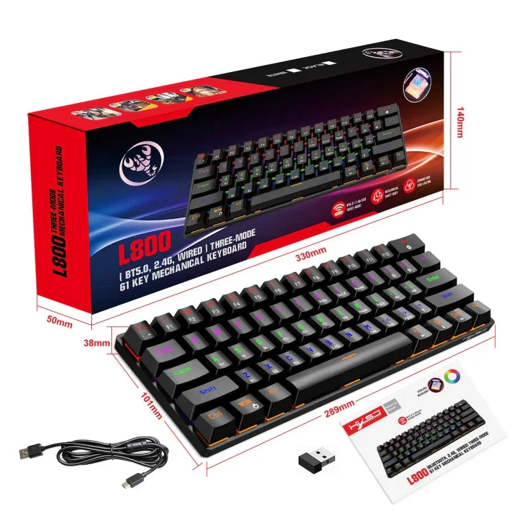 HXSJ L800 61 Tasten Bluetooth 5.0 / 2.4G Kabellos / Typ-C Kabelgebunden Drei Modi Mechanische Tastatur mit blauem Schalter