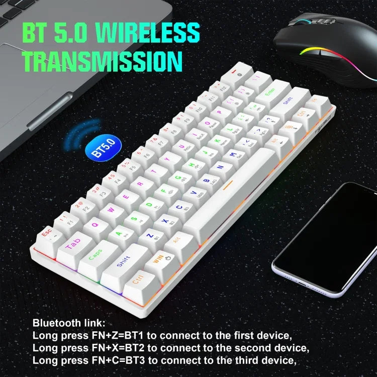 HXSJ L800 61 Tasten Bluetooth 5.0 / 2.4G Kabellos / Typ-C Kabelgebunden Drei Modi Mechanische Tastatur mit blauem Schalter