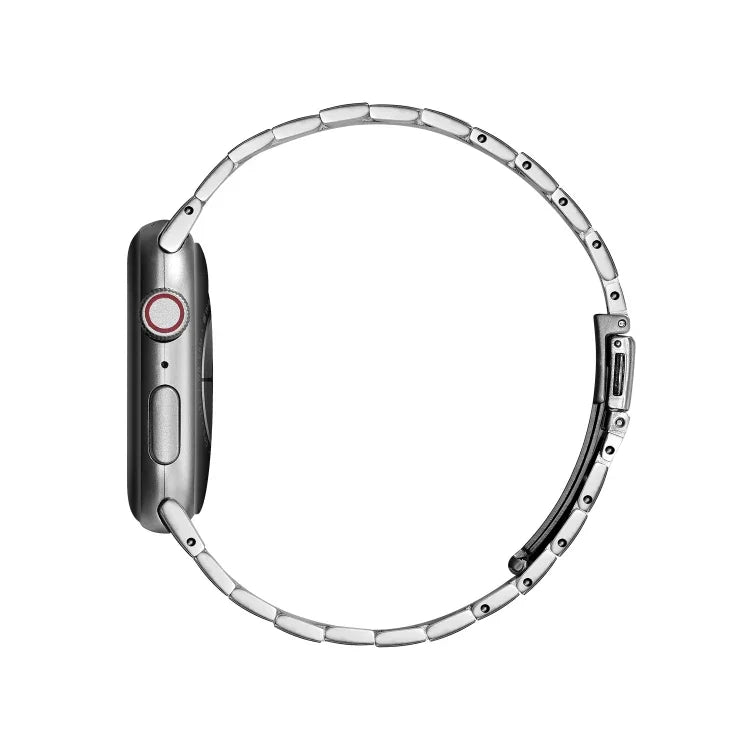 Ultradünnes Metallarmband mit drei Perlen als Ersatz für Apple Watch Series 7 (41 mm), 6, SE, 5, 4 (40 mm), 3, 2, 1 (38 mm) und 7 (45 mm), 6, SE, 5, 4 (44 mm) sowie 3, 2, 1 (42 mm).