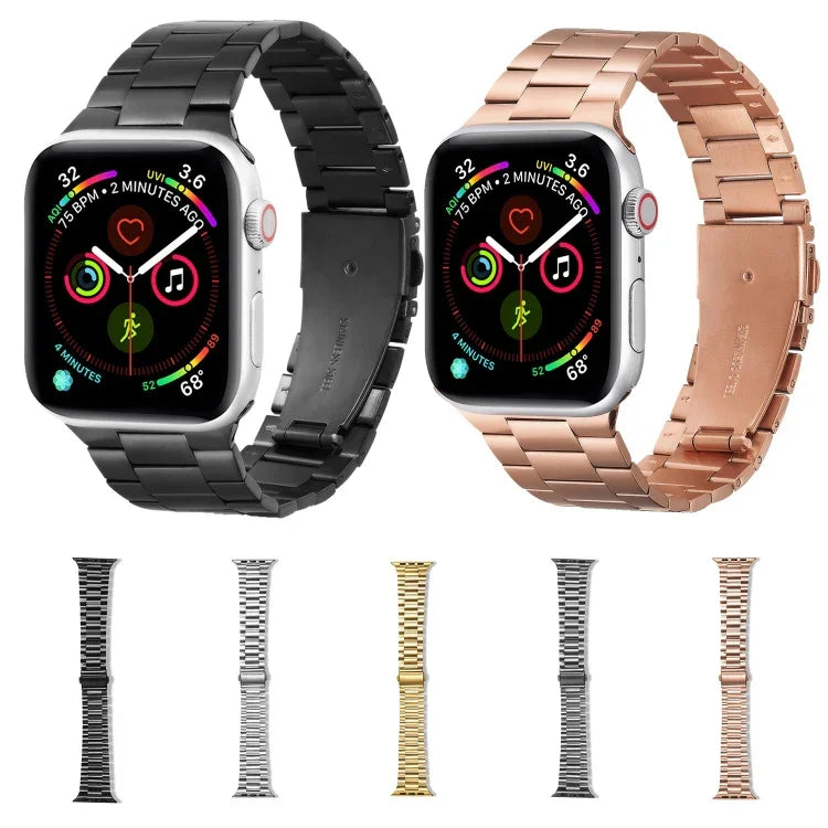 Ultradünnes Metallarmband mit drei Perlen als Ersatz für Apple Watch Series 7 (41 mm), 6, SE, 5, 4 (40 mm), 3, 2, 1 (38 mm) und 7 (45 mm), 6, SE, 5, 4 (44 mm) sowie 3, 2, 1 (42 mm).