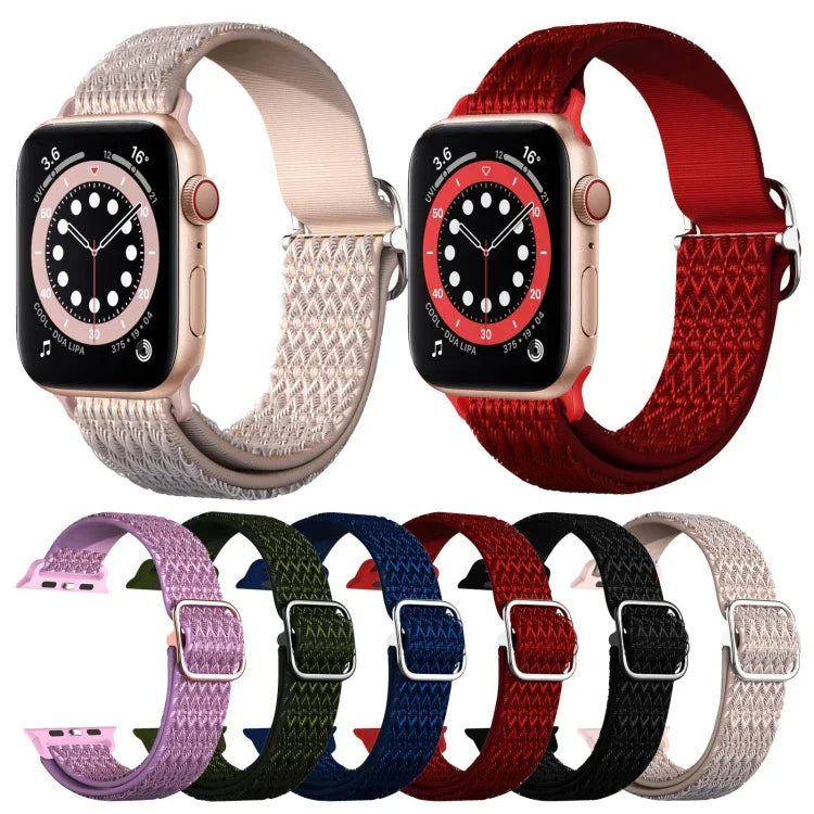 Verstellbares, elastisches Ersatzarmband mit rautenförmiger Struktur für Apple Watch Series 7 (41 mm), 6, SE, 5, 4 (40 mm), 3, 2, 1 (38 mm) und 7 (45 mm), 6, SE, 5, 4 (44 mm) sowie 3, 2, 1 (42 mm).