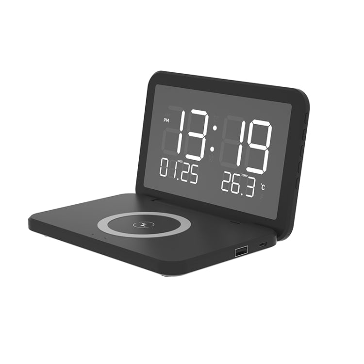 SY-118 15W Kabelloses Ladegerät mit faltbarem Spiegel, ewigem Schreibtischkalender, Wecker und dreistufig einstellbarer Helligkeit, SY-118 Schwarz, SY-118 Weiß