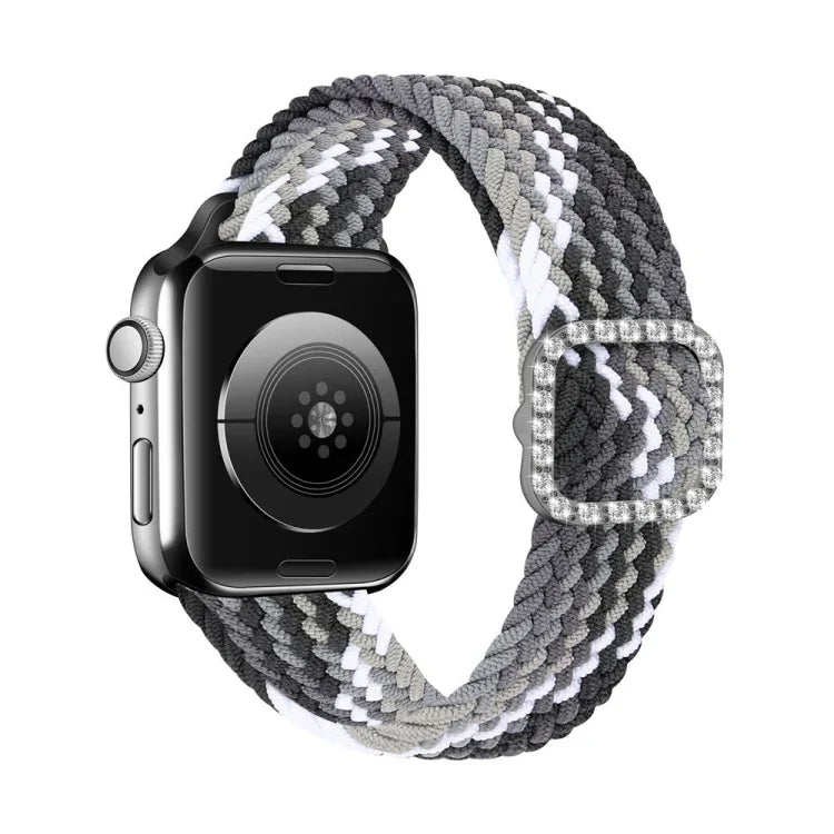 Verstellbares, elastisches Nylon-Armband mit Diamantschließe für Apple Watch Series 7, 6, SE, 5 und 4 (40 mm) / 3, 2 und 1 (38 mm) sowie 7, 6, SE, 5 und 4 (44 mm) / 3, 2 und 1 (42 mm)