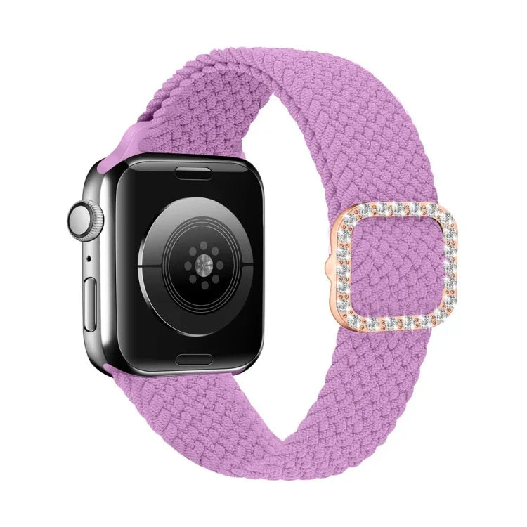 Adjustable Nylon Braided Elasticity Diamond Buckle Replacement Strap Watchband For Apple Watch Series, 7 & 6 & SE & 5 & 4 40mm/3 & 2 & 1 38mm, 7 & 6 & SE & 5 & 4 44mm/3 & 2 & 1 42mm