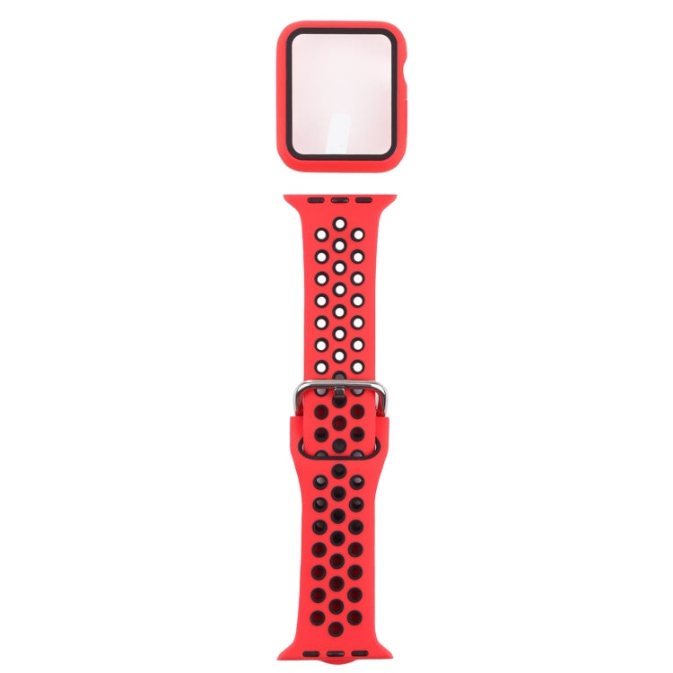 Silikon-Ersatzarmband + Schutzhülle mit Displayschutzfolien-Set für Apple Watch Series, 3 & 2 & 1 38 mm, für Apple Watch Series 6 / 5 / 4 / Watch SE 40 mm