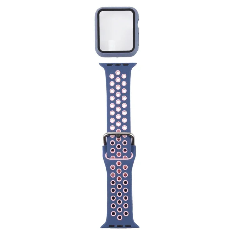 Silicone Replacement Strap Watchband + Protective Case with Screen Protector Set For Apple Watch Series, 3 & 2 & 1 42mm, For Apple Watch Series 6 / 5 / 4 / Watch SE 44mm