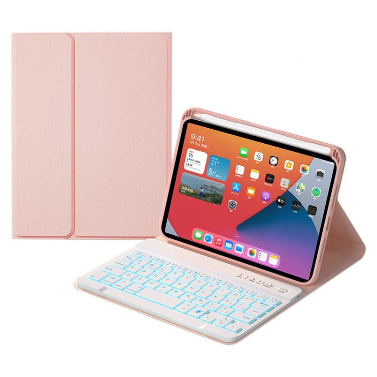 HK006D Quadratische Tasten Abnehmbare Bluetooth-Tastatur Lederhülle mit weißer Hintergrundbeleuchtung & Halter für iPad mini 6, HK006D