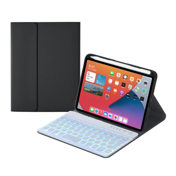 HY006D Runde Tasten Abnehmbare Bluetooth-Tastatur Lederhülle mit bunter Hintergrundbeleuchtung & Halter für iPad mini 6, HY006D