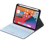 HY006D Runde Tasten Abnehmbare Bluetooth-Tastatur Lederhülle mit bunter Hintergrundbeleuchtung & Halter für iPad mini 6, HY006D