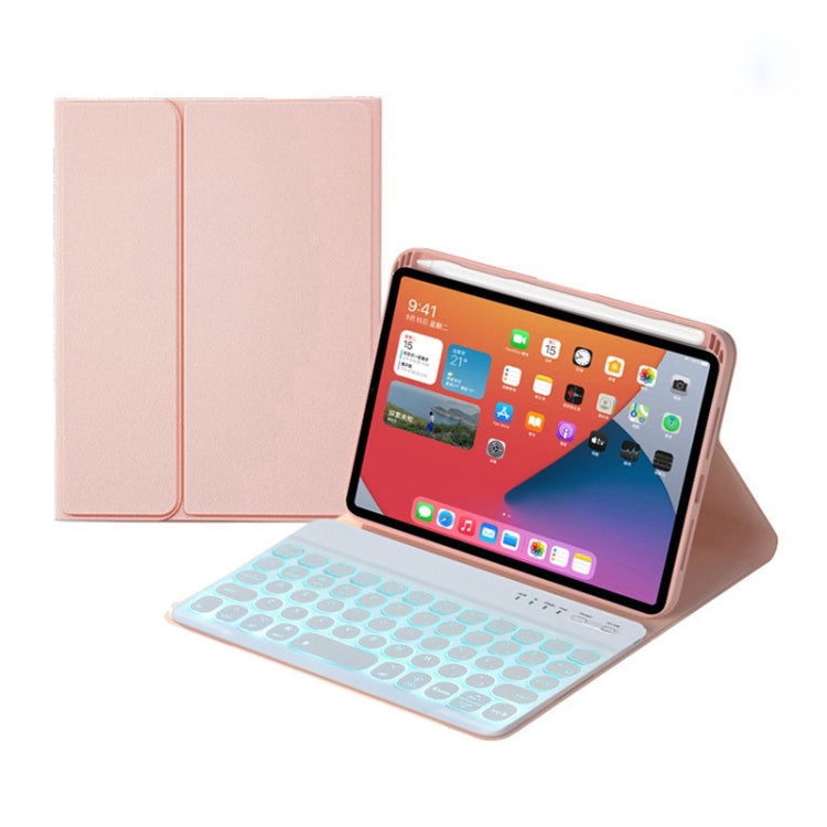 HY006D Runde Tasten Abnehmbare Bluetooth-Tastatur Lederhülle mit bunter Hintergrundbeleuchtung & Halter für iPad mini 6, HY006D