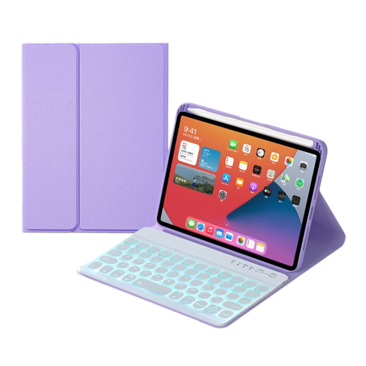HY006D Runde Tasten Abnehmbare Bluetooth-Tastatur Lederhülle mit bunter Hintergrundbeleuchtung & Halter für iPad mini 6, HY006D