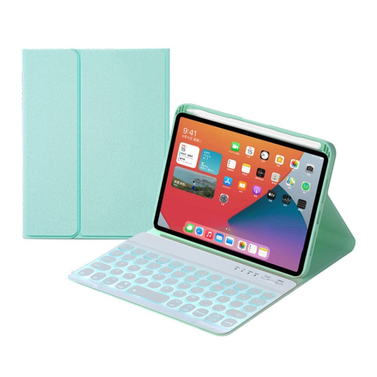 HY006D Runde Tasten Abnehmbare Bluetooth-Tastatur Lederhülle mit bunter Hintergrundbeleuchtung & Halter für iPad mini 6, HY006D