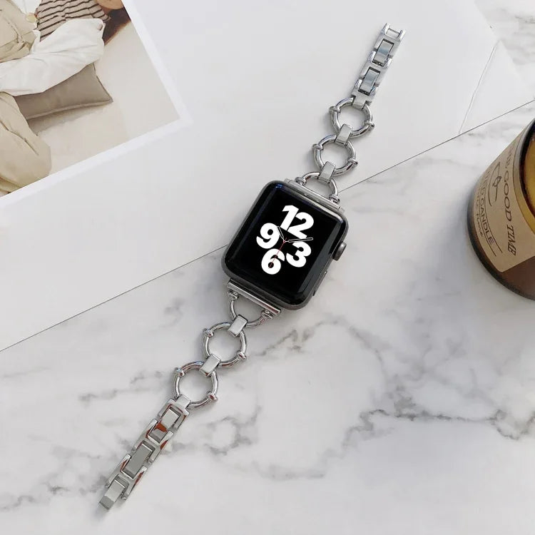 O-förmiges Metallarmband als Ersatz für Apple Watch Series 7 (41 mm), 6, SE, 5, 4 (40 mm), 3, 2, 1 (38 mm) und 7 (45 mm), 6, SE, 5, 4 (44 mm) sowie 3, 2, 1 (42 mm).