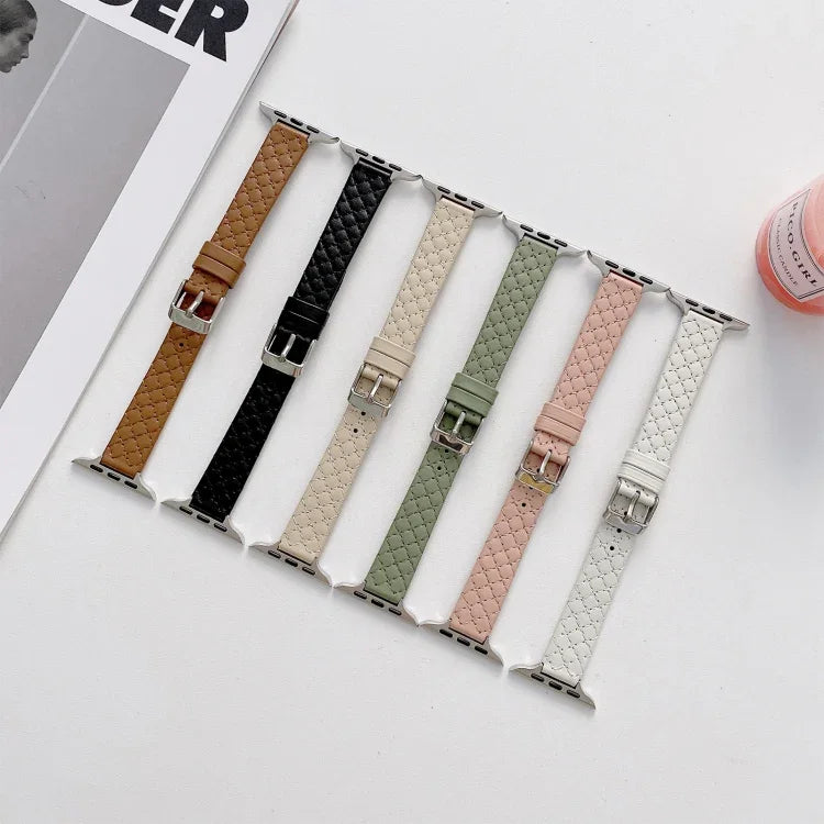 Checkered Leather Replacement Strap Watchband For Apple Watch Series, 7 41mm/6&SE&5&4 40mm/3&2&1 38mm, 7 45mm/6&SE&5&4 44mm/3&2&1 42mm