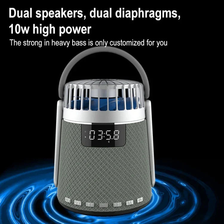 SOAIY K8 Kabelloser Bluetooth Wecker-Lautsprecher mit Dual-Alarmfunktion und kleinem Ventilator