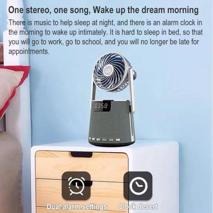 SOAIY K8 Kabelloser Bluetooth Wecker-Lautsprecher mit Dual-Alarmfunktion und kleinem Ventilator