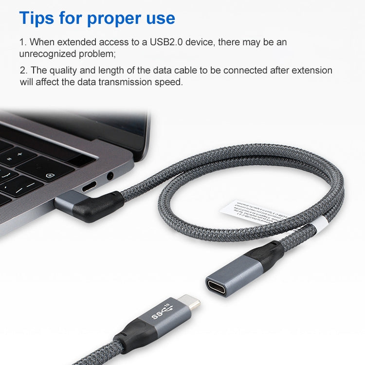 100W USB-C / Typ-C Winkel männlich zu USB-C / Typ-C weiblich Vollfunktions-Datenverlängerungskabel, 0,2m, 0,5m, 1m, 1,5m