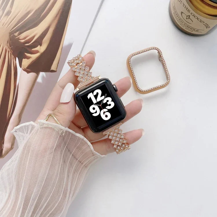Rhombus Volldiamant-Metallarmband + Hülle für Apple Watch Series 6 / 5 / 4 / Watch SE 40 mm, Apple Watch Series 6 / 5 / 4 / Watch SE 44 mm, 3 &amp; 2 &amp; 1 42 mm, 3 &amp; 2 &amp; 1 38 mm