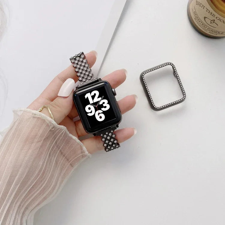 Rhombus Volldiamant-Metallarmband + Hülle für Apple Watch Series 6 / 5 / 4 / Watch SE 40 mm, Apple Watch Series 6 / 5 / 4 / Watch SE 44 mm, 3 &amp; 2 &amp; 1 42 mm, 3 &amp; 2 &amp; 1 38 mm