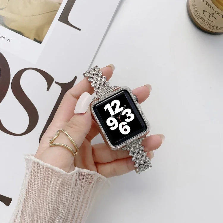 Rhombus Volldiamant-Metallarmband + Hülle für Apple Watch Series 6 / 5 / 4 / Watch SE 40 mm, Apple Watch Series 6 / 5 / 4 / Watch SE 44 mm, 3 &amp; 2 &amp; 1 42 mm, 3 &amp; 2 &amp; 1 38 mm