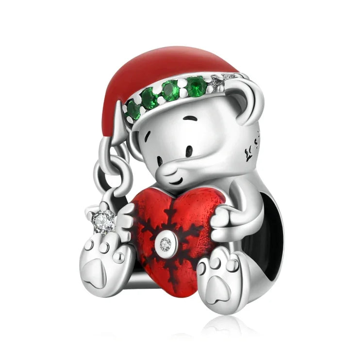 Weihnachtsbärperlen aus 925er Sterlingsilber, DIY-Armband- und Halskettenzubehör, SCC2035