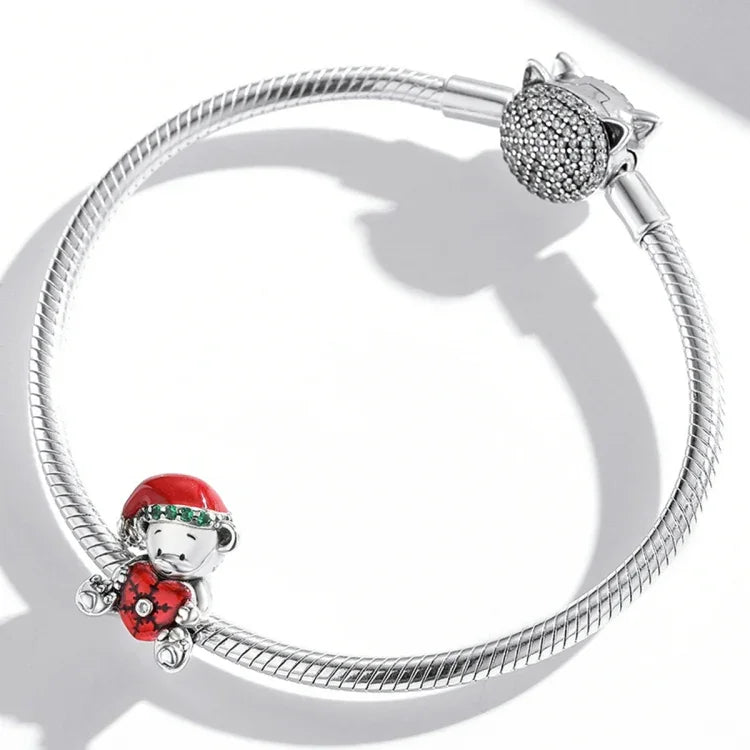 Weihnachtsbärperlen aus 925er Sterlingsilber, DIY-Armband- und Halskettenzubehör, SCC2035