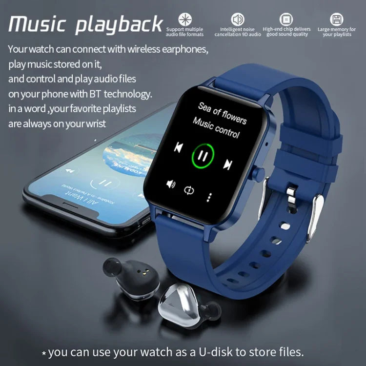 MX7 Smartwatch mit 1,69 Zoll IPS-Touchscreen, IP68 wasserdicht, unterstützt Schlafüberwachung, Herzfrequenzmessung, Bluetooth-Anrufe und Körpertemperaturmessung