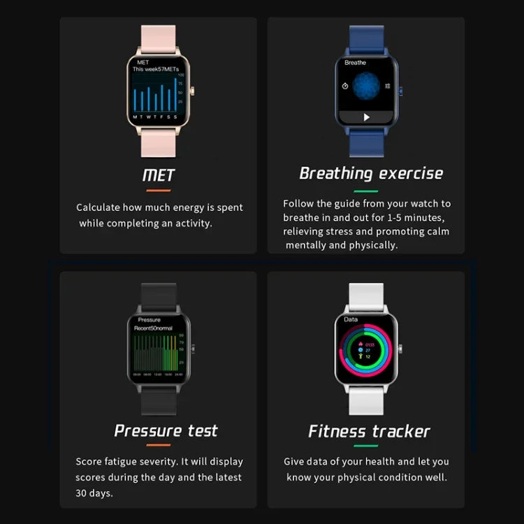 MX7 Smartwatch mit 1,69 Zoll IPS-Touchscreen, IP68 wasserdicht, unterstützt Schlafüberwachung, Herzfrequenzmessung, Bluetooth-Anrufe und Körpertemperaturmessung