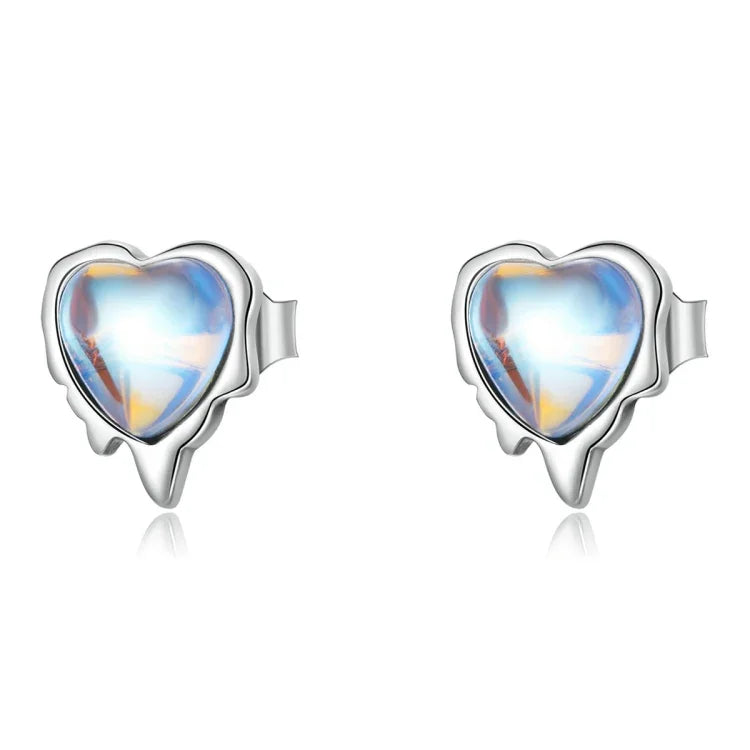 Herzförmige Mondstein-Ohrringe für Damen aus 925er Sterlingsilber, herzförmiger Mondstein