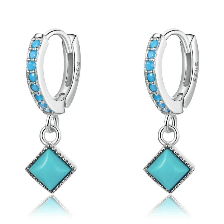 Ohrringe für Damen aus 925er Sterlingsilber mit rautenförmigem Türkis