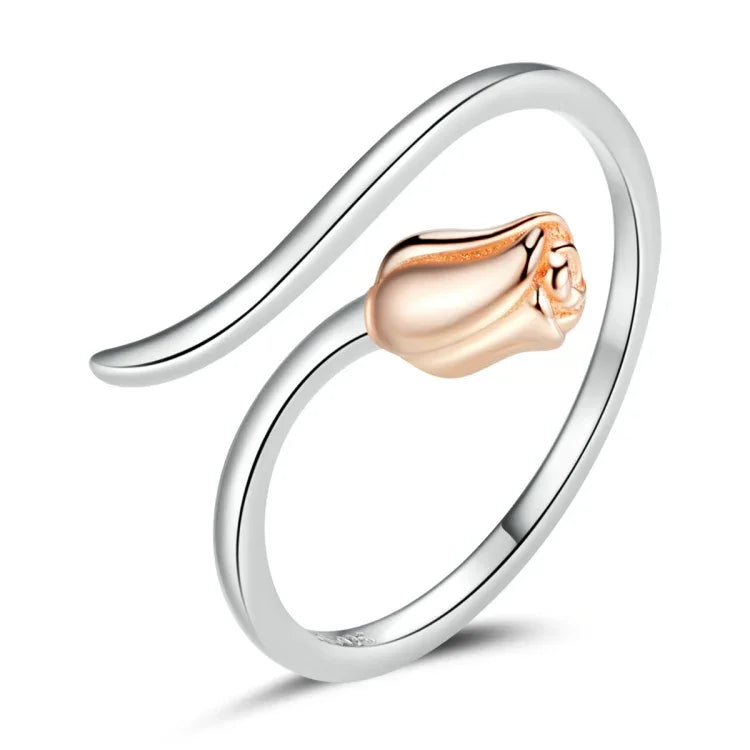 Offener Damenring aus 925er Sterlingsilber mit Rose