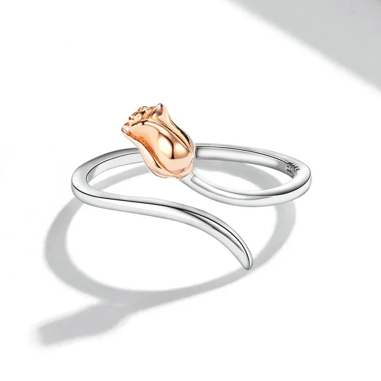 Offener Damenring aus 925er Sterlingsilber mit Rose