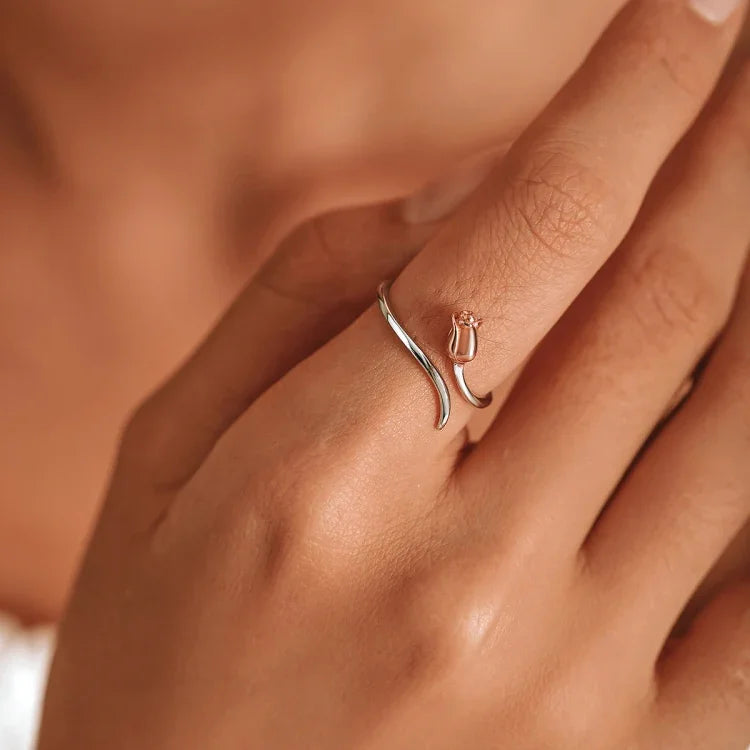 Offener Damenring aus 925er Sterlingsilber mit Rose