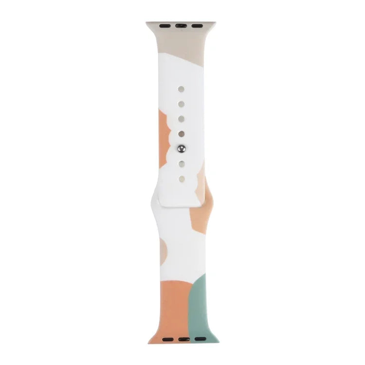 Morandi Series Silikon-Ersatzarmband in Kontrastfarbe für Apple Watch Series 7 (41 mm), 6, SE, 5, 4 (40 mm), 3, 2, 1 (38 mm) und 7 (45 mm), 6, SE, 5, 4 (44 mm) sowie 3, 2, 1 (42 mm).