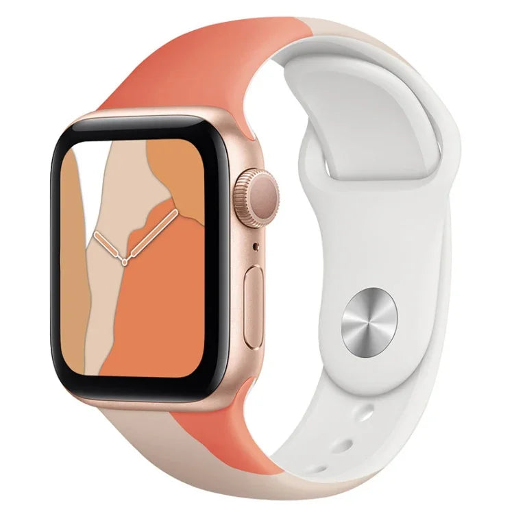 Morandi Series Silikon-Ersatzarmband in Kontrastfarbe für Apple Watch Series 7 (41 mm), 6, SE, 5, 4 (40 mm), 3, 2, 1 (38 mm) und 7 (45 mm), 6, SE, 5, 4 (44 mm) sowie 3, 2, 1 (42 mm).