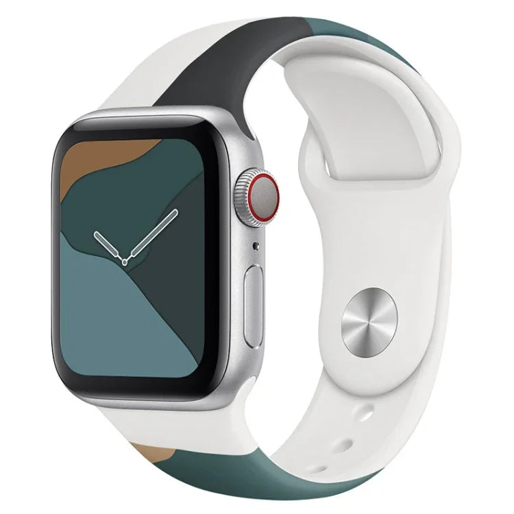 Morandi Series Silikon-Ersatzarmband in Kontrastfarbe für Apple Watch Series 7 (41 mm), 6, SE, 5, 4 (40 mm), 3, 2, 1 (38 mm) und 7 (45 mm), 6, SE, 5, 4 (44 mm) sowie 3, 2, 1 (42 mm).