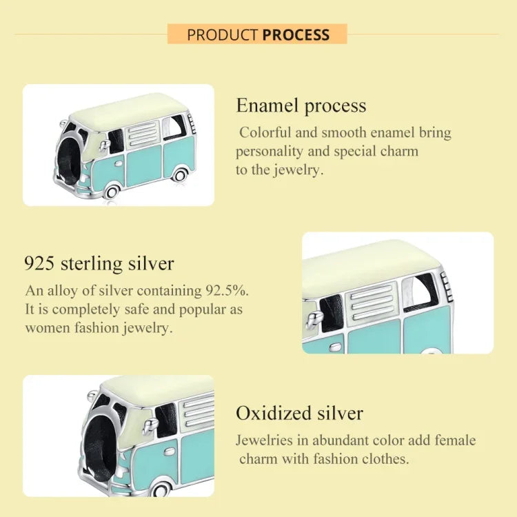 S925 Sterling Silber Mini-Bus-Perlen DIY Armband Halskette Accessoires, Mini-Bus