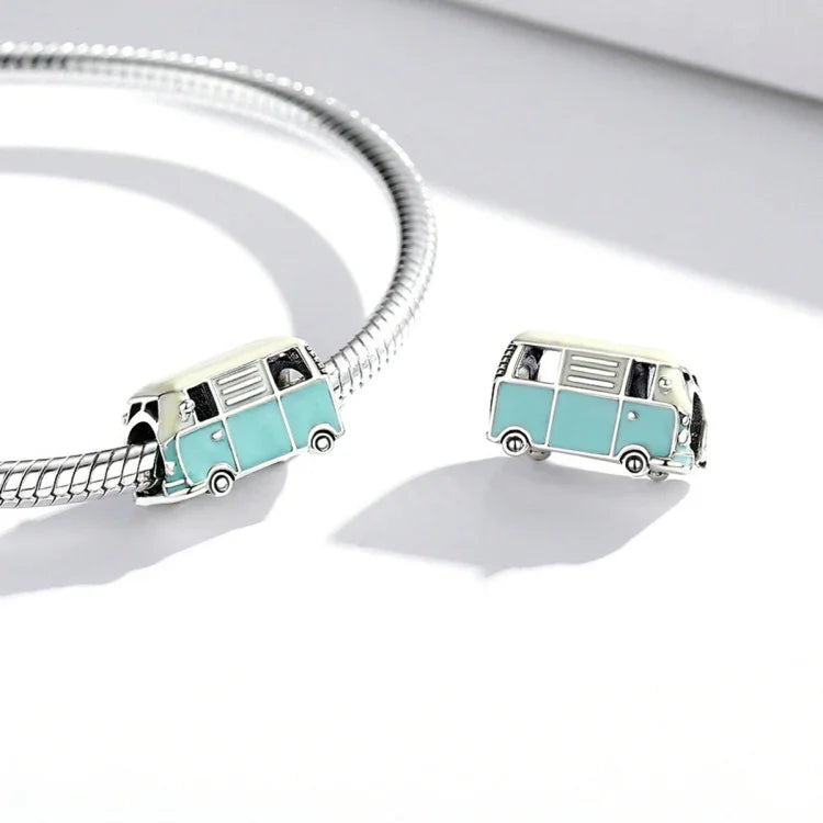 S925 Sterling Silber Mini-Bus-Perlen DIY Armband Halskette Accessoires, Mini-Bus