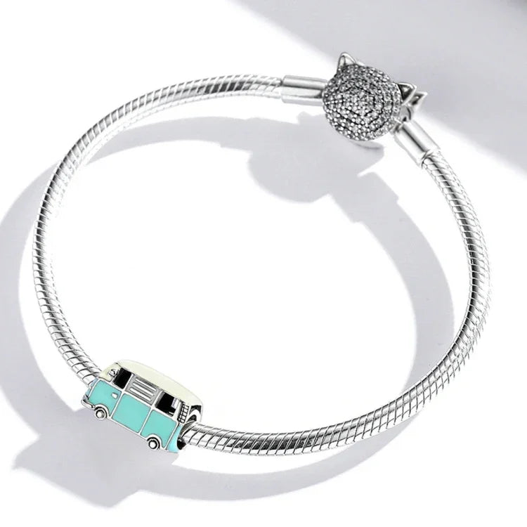 S925 Sterling Silber Mini-Bus-Perlen DIY Armband Halskette Accessoires, Mini-Bus