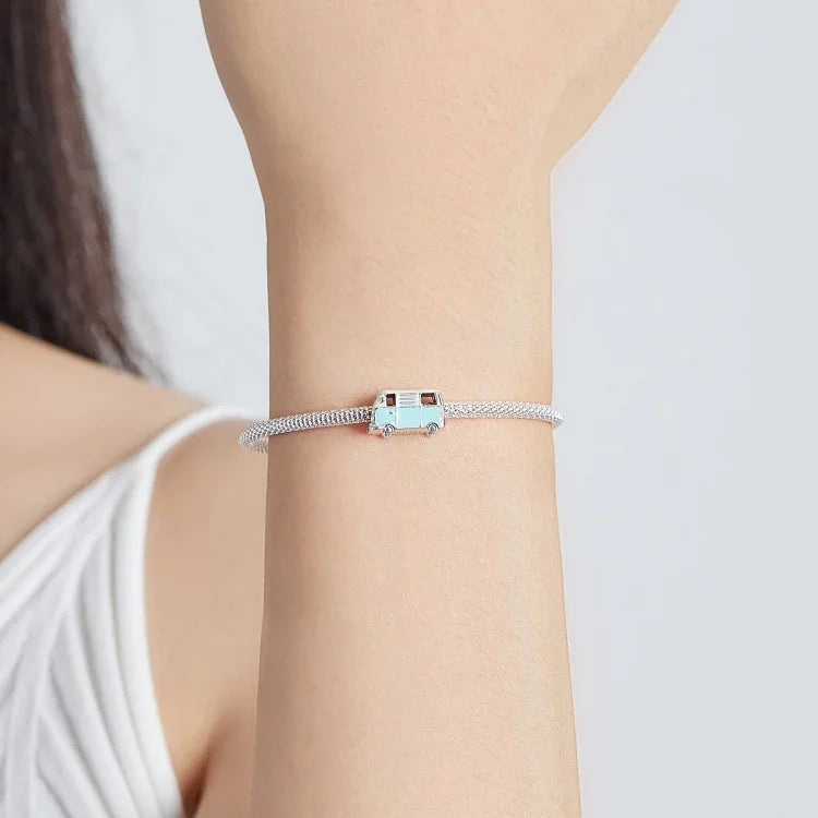 S925 Sterling Silber Mini-Bus-Perlen DIY Armband Halskette Accessoires, Mini-Bus