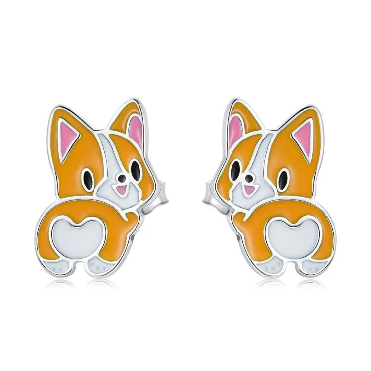 Niedliche Corgi-Ohrstecker aus 925er Sterlingsilber für Damen