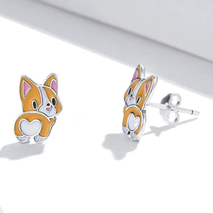Niedliche Corgi-Ohrstecker aus 925er Sterlingsilber für Damen