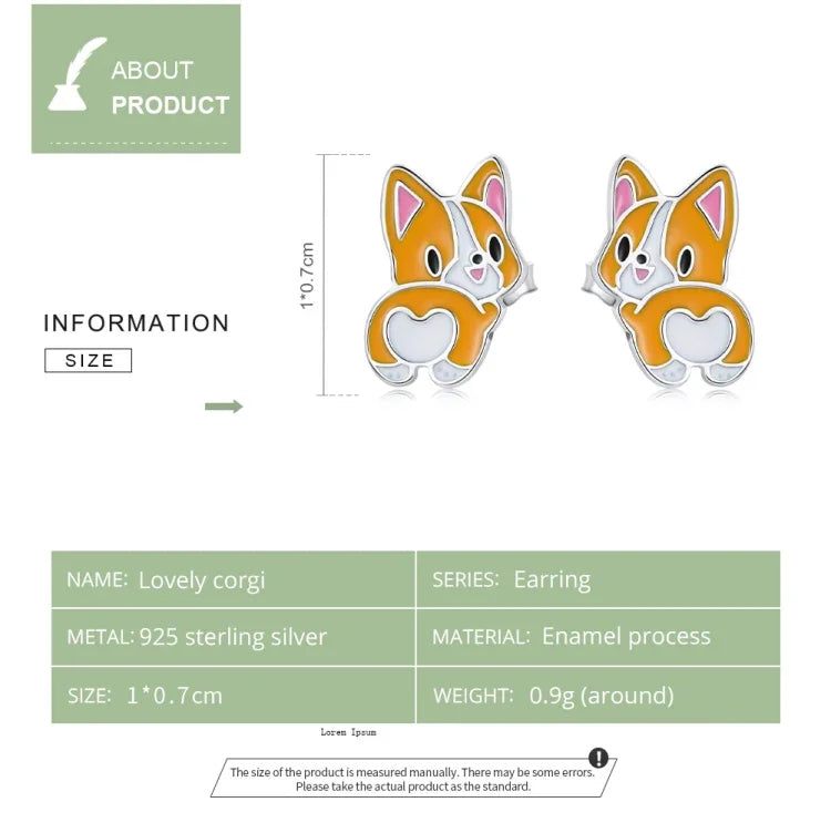 Niedliche Corgi-Ohrstecker aus 925er Sterlingsilber für Damen